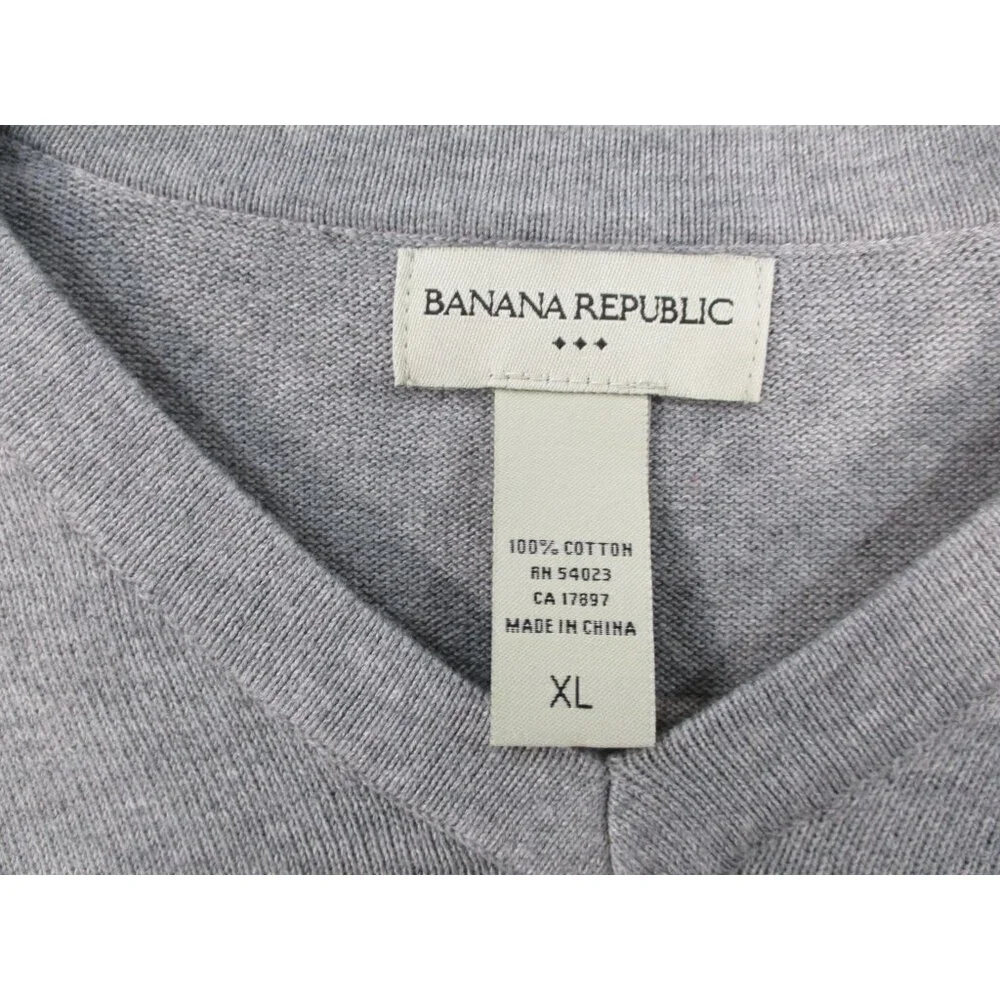 Banana Republic Mens‎ Gray V-Neck Long Sleeve Sweater 100% Cotton XL